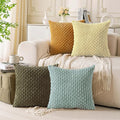 Set of 4 Yellow Olive Aqua Decorative Throw Pillow Covers 24x24 Inch Corduroy by Cozoomy