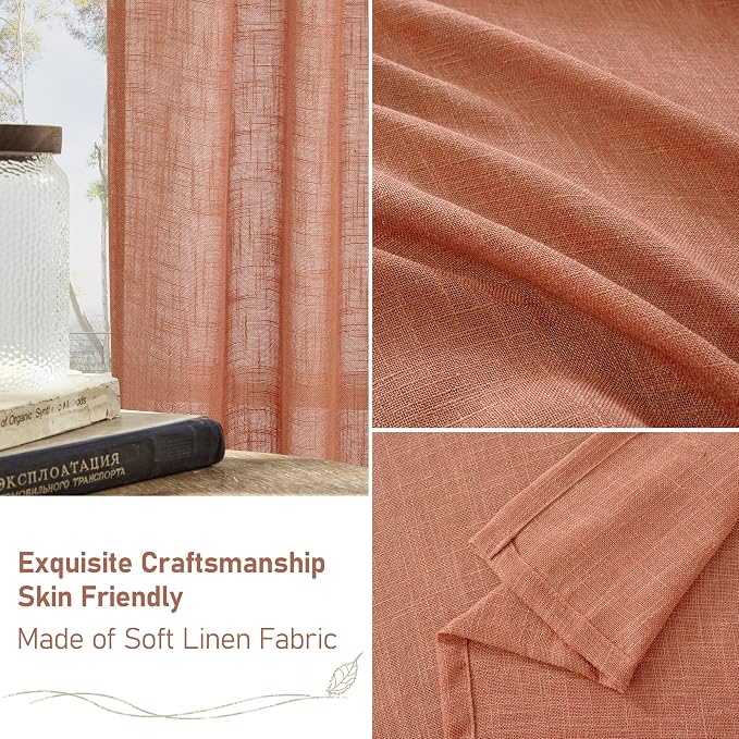 Terracotta Linen Curtains for Living Room 108 inch Length 2 Panels | Light - Image 6