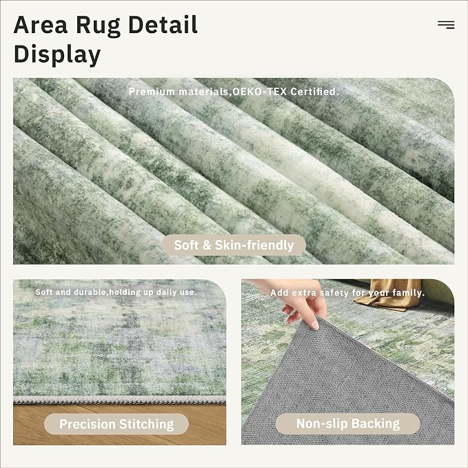 Soalmost Round Rugs 9ft Living Room Circle Area Rug 9x9 Green/Ivory Vintage | - Image 6