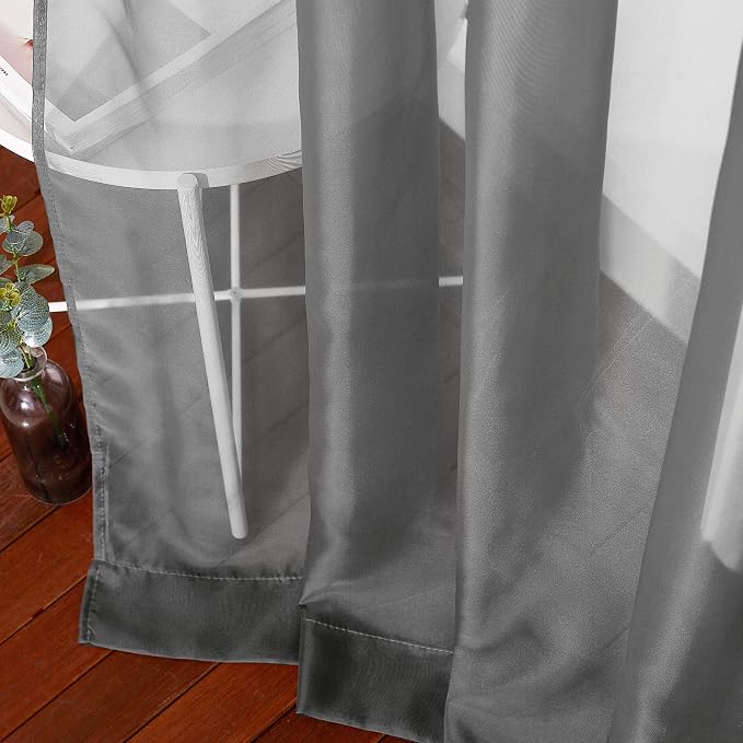 NICETOWN Dark Grey Sheer Curtains 90 inches Long 2 Panels, Grommet Top Soft - Image 7