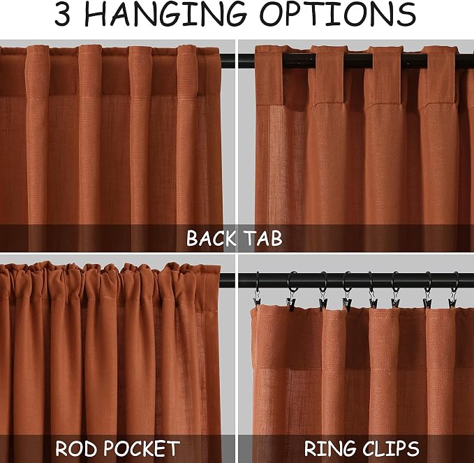 Extra Long Curtains 132 inch Length 2 Panels Back Tab Terracotta Curtains - Image 3