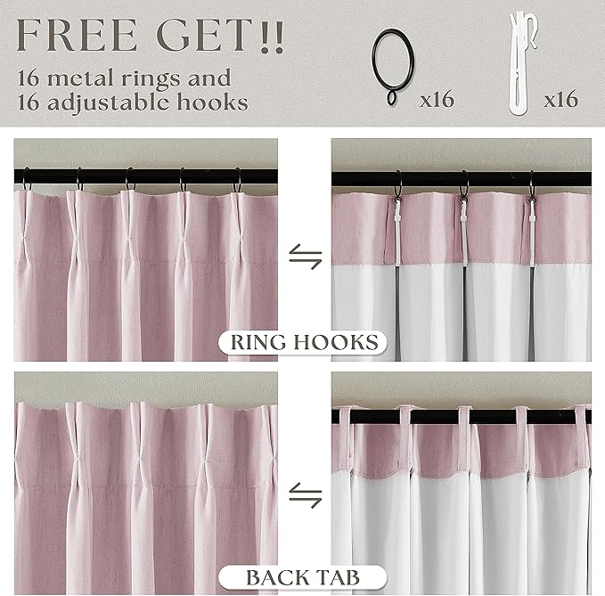 Light Pink Pinch Pleated 100% Blackout Linen 84 Inch Curtains | Room Darkening - Image 6