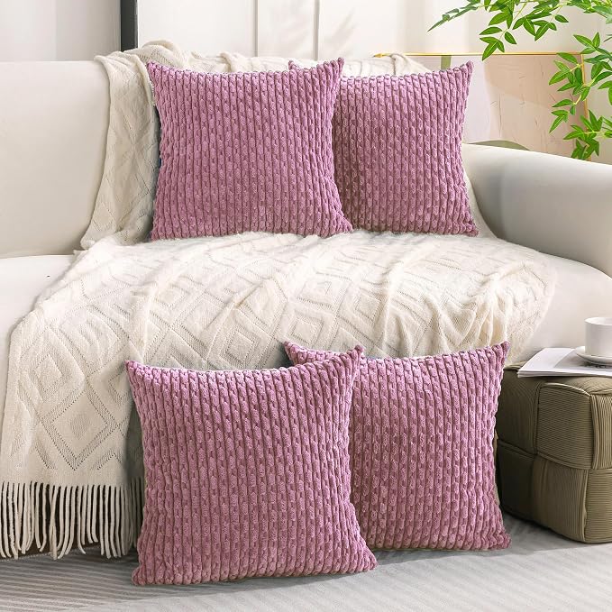Set of 4 Pink Decorative Throw Pillow Covers 22x22 Inch Corduroy Pillow Covers - Image 3