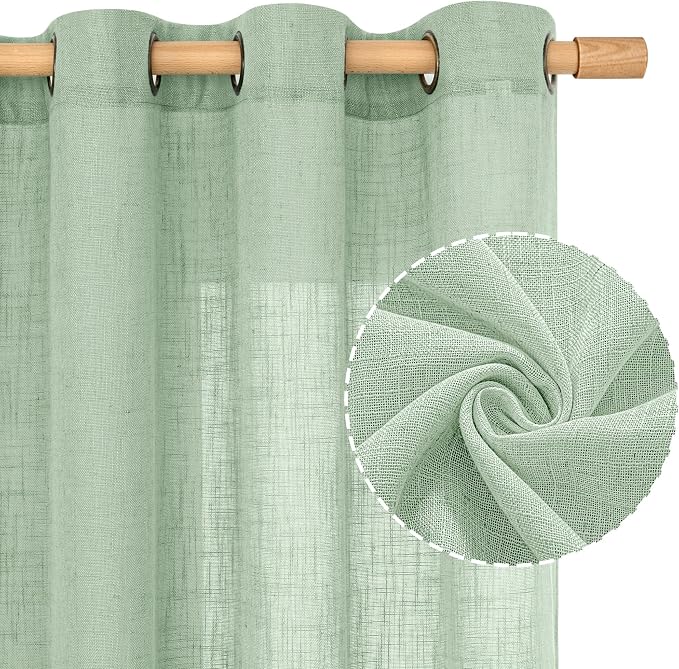 95 Inches Long Fresh Green Linen Curtains - Image 2
