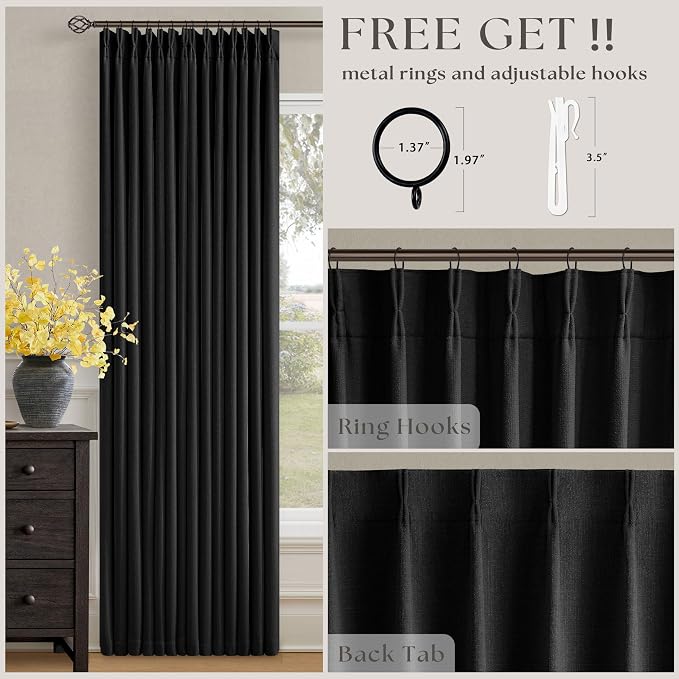 Black 86 Inch Pinch Pleated 100% Blackout Curtains - Image 5