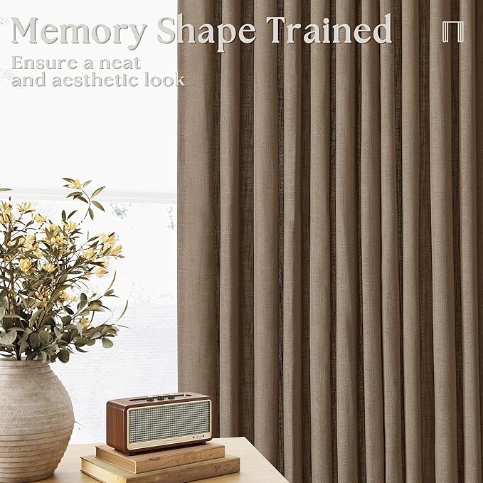 Linen Pleat Semi Sheer Dutch Cocoa Memory Training Curtains 100 Inches Long | - Image 2