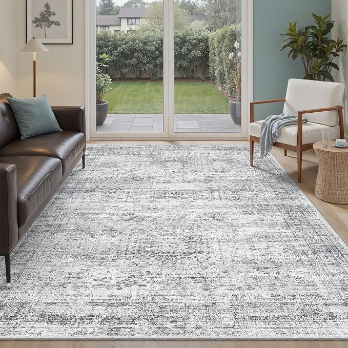 Soalmost 5x7 Area Rugs Grey Low Pile Washable Trendy Faded Style Rug | Vintage by Soalmost