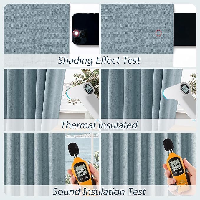 Blue 100% Blackout Linen Curtains 144 Inch Length 2 Panels Set - Image 4