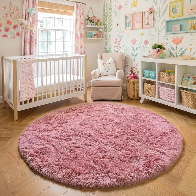 Amdrebio Blush Pink Large Round Rug 8Ft - Image 6