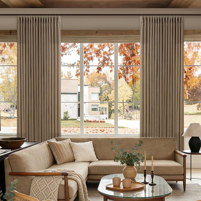90 Inch Pinch Pleated Dark Brown Memory Shape Linen Semi Sheer Curtains 50W | - Image 8