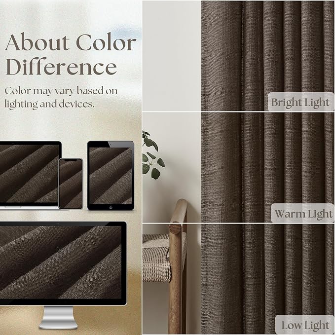 Dark Chocolate 80 Inch Pinch Pleated Semi Sheer Linen Curtains 2 Panels | - Image 4