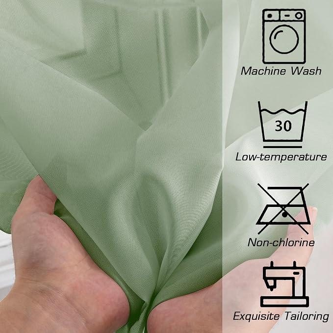 SimpleBrand Sage Short Sheer Drapes Half Window Curtains - Image 7