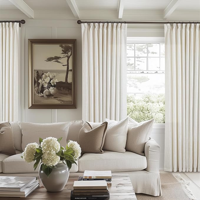 Natural Extra Wide Pinch Pleat 102 Inch Curtains 60 Inch Wide | Linen Blend - Image 8