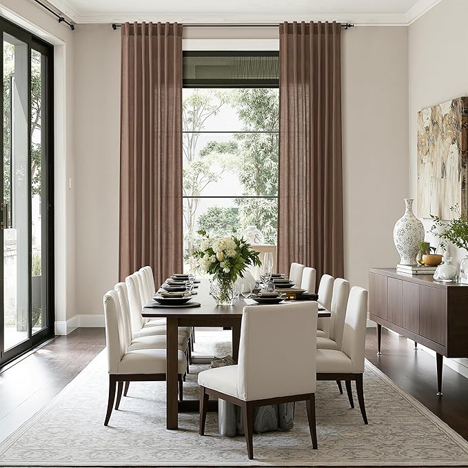 Caramel Brown Linen Curtains for Living Room 105 Inches Long Back Tab Light - Image 8