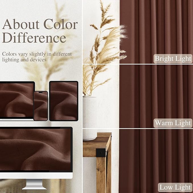Rustic Brown Linen Curtains 90 Inch Long 2 Panels Set - Image 3