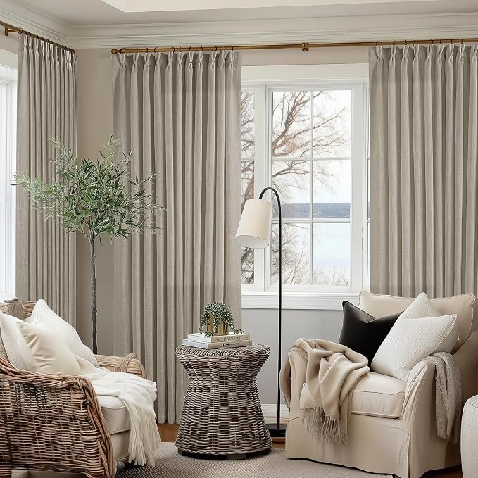Taupe Burlywood Pinch Pleat Linen Curtains 96 Inches Long 70 Inch Wide | Light - Image 9