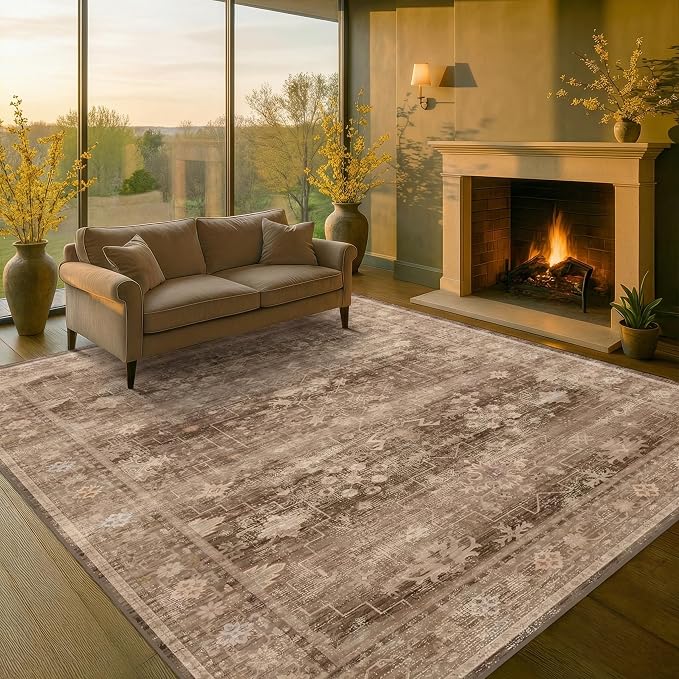 Boho Taupe Living Room Rug 7x10 -Vintage Traditional Oriental Neutral Brown - Image 4