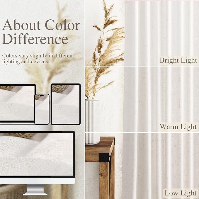 Ivory White Linen 112 Inch Curtains - Image 3