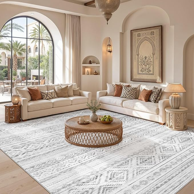 cotiled Boho 7x9 Area Rug for Living Room: Large Moroccan Washable Rug | Solve - Image 4