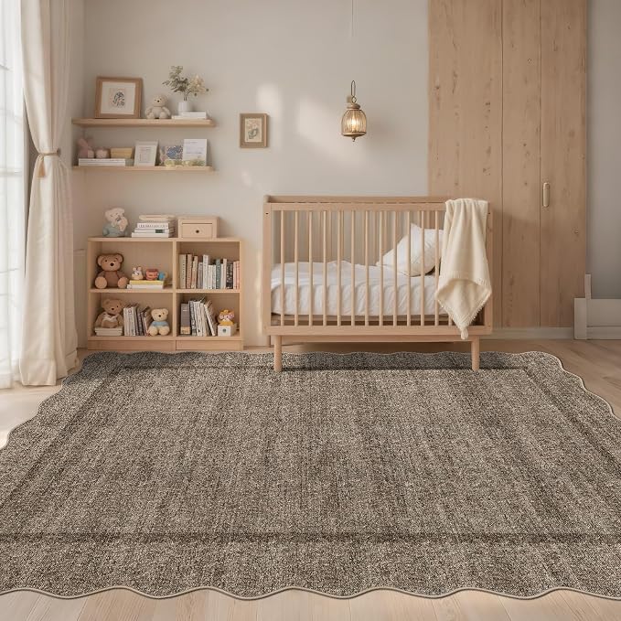 GarveeHome Scalloped Living Room Rug 5x7 Washable Non Slip, Taupe | Modern Area - Image 2
