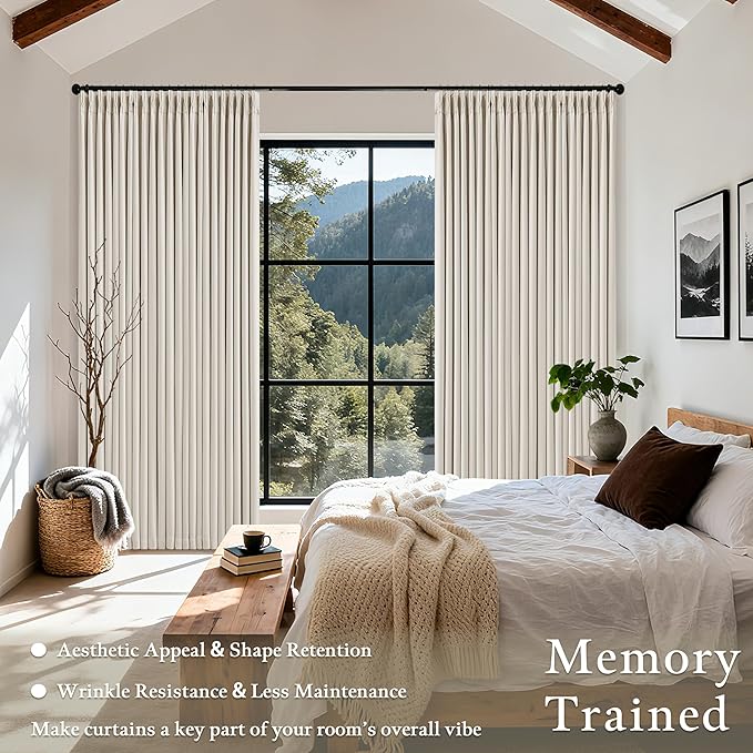 Natural Pinch Pleated Blackout 102 Inch Curtains 70 Inch Wide Dual Layer | 100% - Image 5