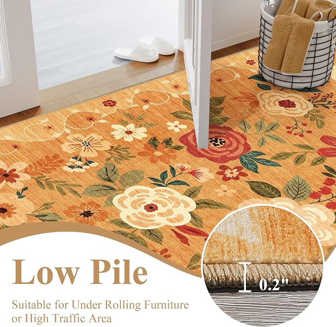 DUKINO 2.6x12 Kitchen Runner Rug, Floral Non Slip Long Washable Rug, Stain - Image 7