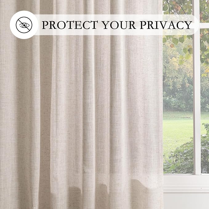 MYSKY HOME Natural Linen Sheer Curtains 63 Inch Length - Image 6