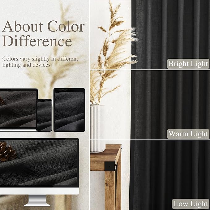 Linen Black Curtains 135 inch Extra Long - Image 4