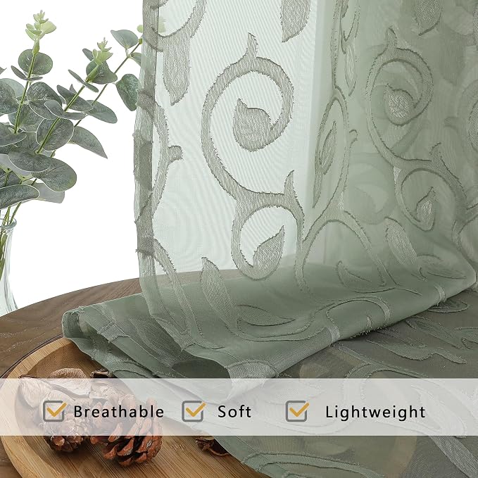 Furman Sheer Curtains 45 Inch Length 2 Panels Set, Elegant Geometric Jacquard - Image 4