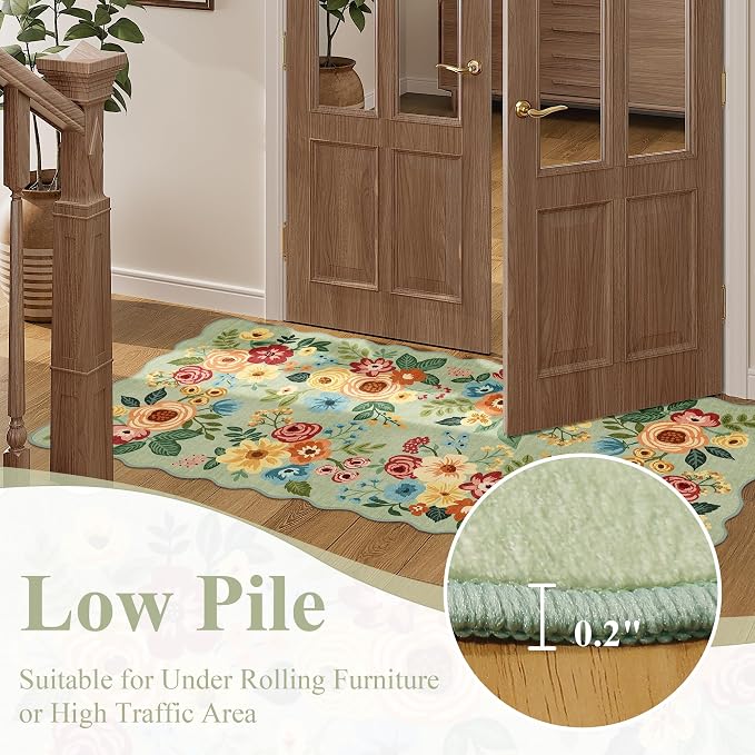 DUKINO 2x4 Rug for Entryway, Floral Washable Kitchen Rugs Non Slip, Low Pile - Image 9