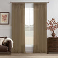 Dutch Cocoa Pleated Thick Linen Semi Sheer Curtains 108 Inch Long 2 Panels | by Twodrapes