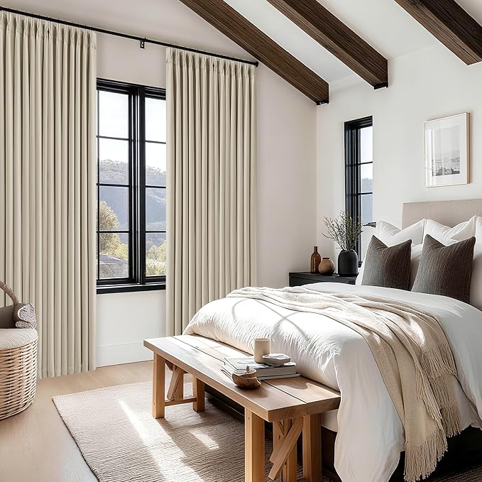 Oatmeal Pinch Pleated 100% Blackout Linen Curtains 80 Inch Length 2 Panels | - Image 7