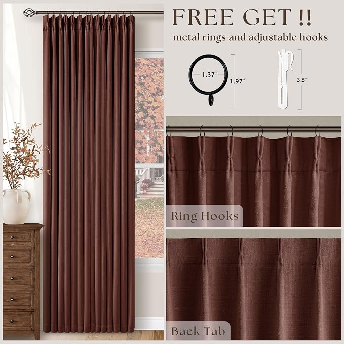 Brick Brown Pinch Pleated Blackout Linen Curtains 120 Inches Long | 100% Black - Image 5