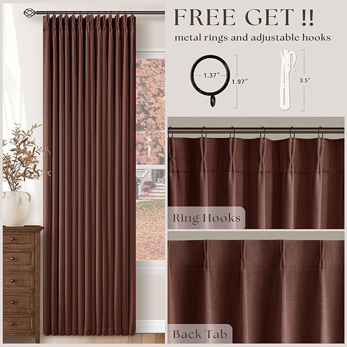 Maroon Blackout Pinch Pleated Linen Curtains 105 Inches Long | Thermal Insulted - Image 5