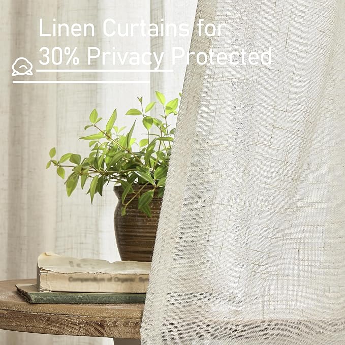 Semi Sheer Linen Curtains 40 Inch Length Cream Ivory 34 x 40 Inch | Light - Image 5