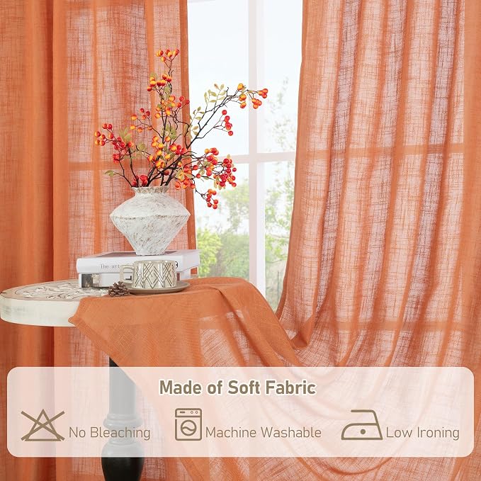 Burnt Orange 78 inch Sheer Linen Curtains - Image 8