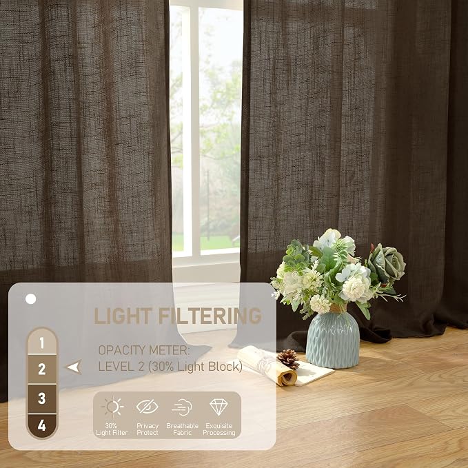 Brown Linen Curtains 90 Inch for Living Room 2 Panels, Bronze Grommet Linen - Image 5