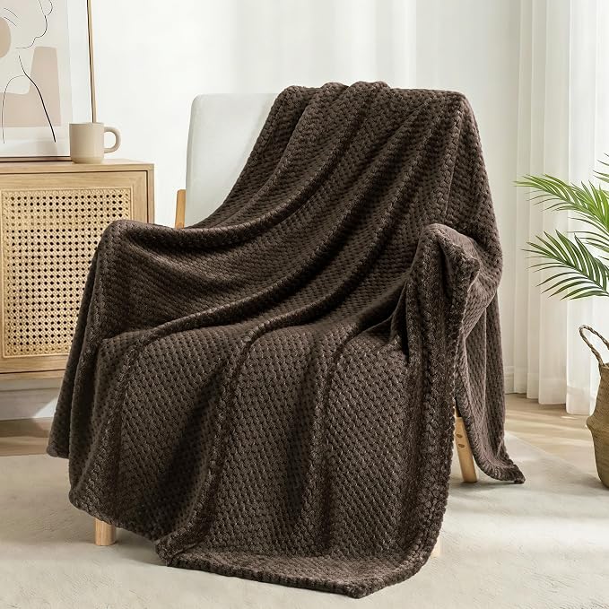 Exclusivo Mezcla Soft Waffle Fleece Bed Blanket Twin Size, Coffee | Lightweight - Image 4