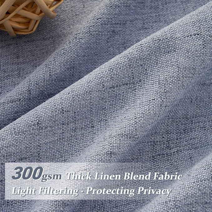 Linen Pinch Pleated Dusty Blue Sheer Curtains 96 Inches Long Living Room - Image 2