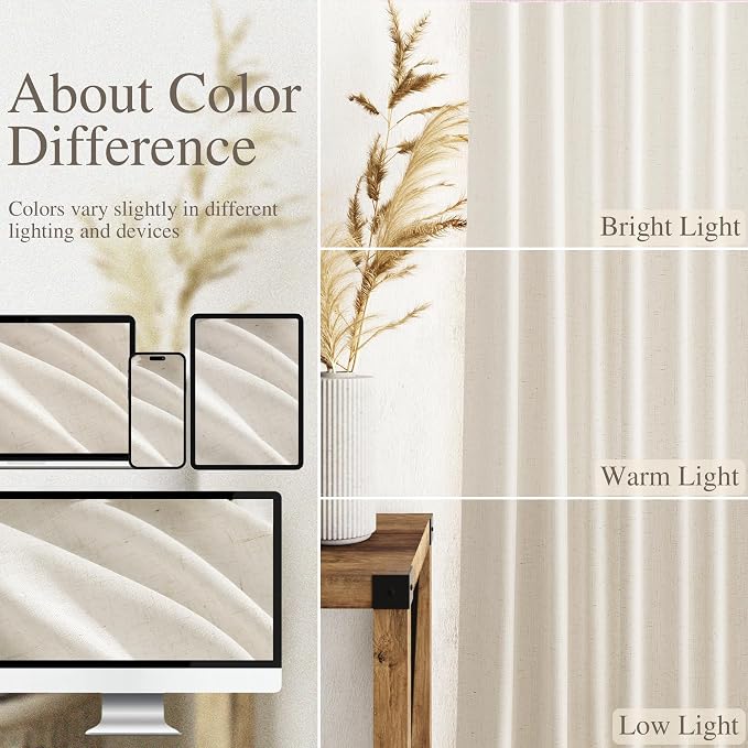 Modern Linen Curtains for Living Room 80 Inches Long Light Filtering Semi Sheer - Image 3