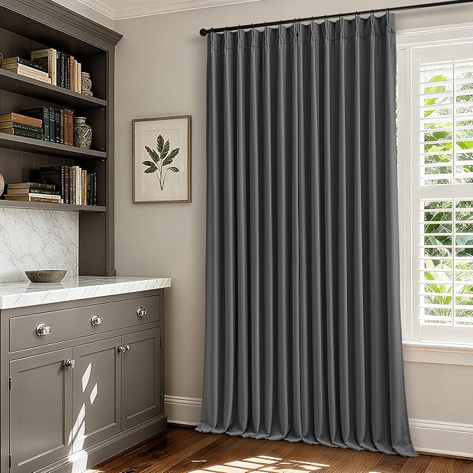 Charcoal Grey Pleated Thick Linen Blackout Curtains 120 Inches Long - Image 8