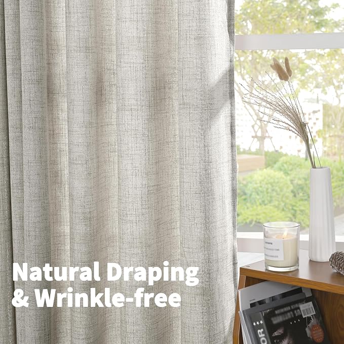 YoungsTex Linen Curtains for Living Room 52 X 80 Inch Length 2 Panels | Light - Image 7