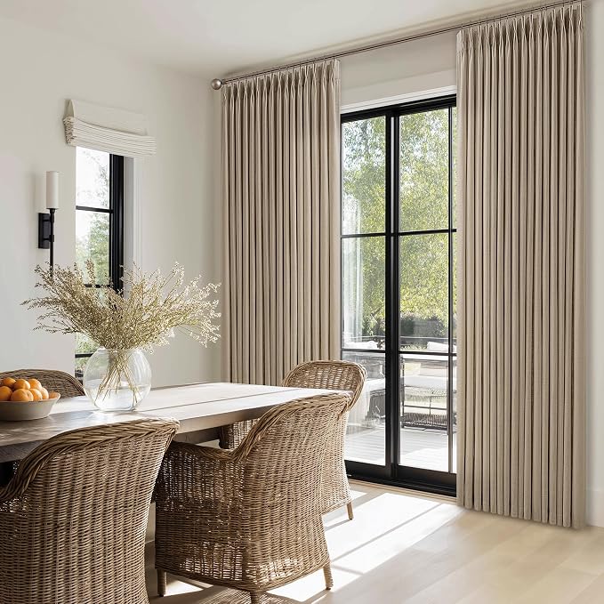 Camel Tan 105 Inch Linen Pinch Pleat Semi Sheer Curtains 50Wx105L 2 Panels | - Image 8
