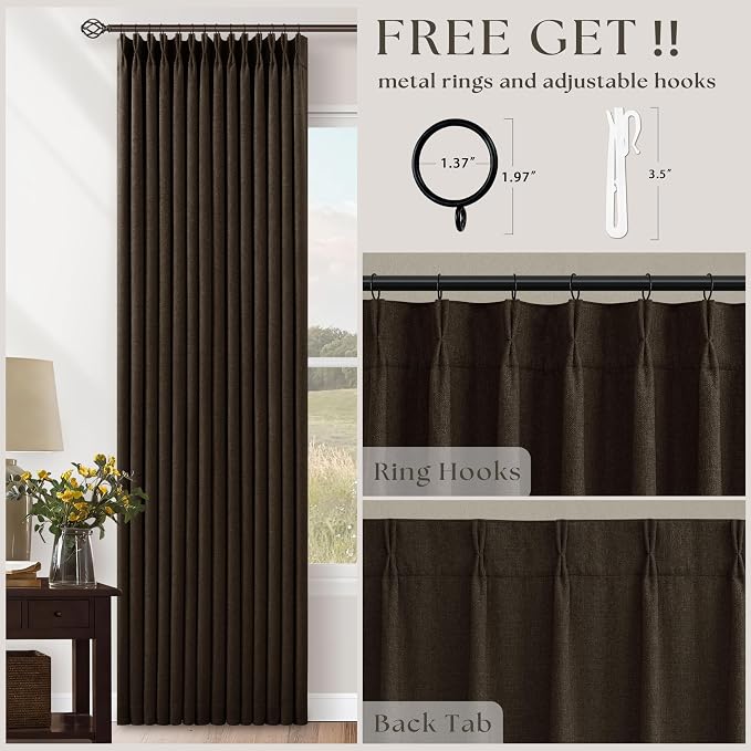 Chocolate Brown 84 Inch Blackout Pinch Pleated Curtains 2 Panels | Thick Linen - Image 5