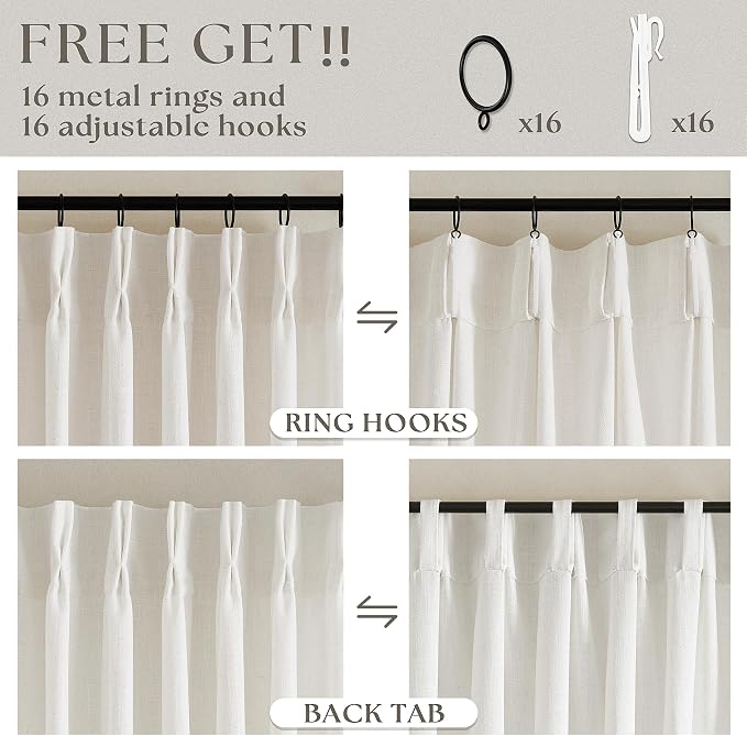 Natural Pinch Pleated Linen 90 Inch Curtains 100 Inch Width | Light Filtering - Image 5