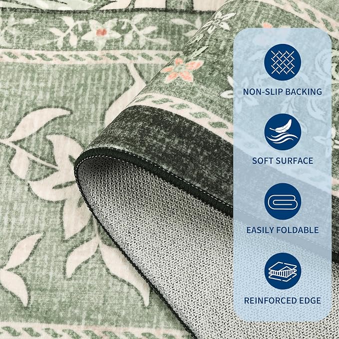 GarveeHome Provence Sage Green 3x5 Rug Washable Non-Slip Low-Pile Indoor Rugs - Image 7