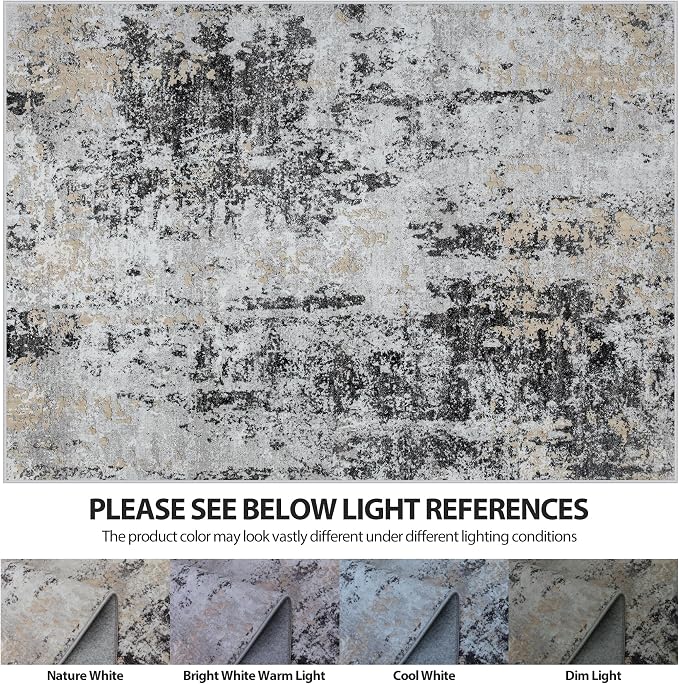 5x7 Area Rugs for Living Room Washable Bedroom Dining Room Black Grey Gold | - Image 7