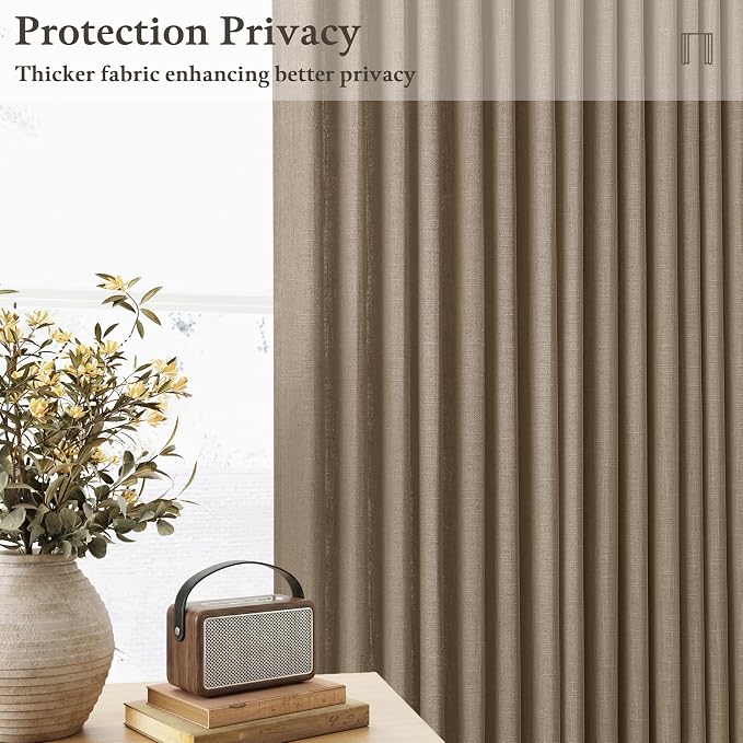 Latte Tan Pleated Linen Semi Sheer Ceiling to Floor Curtains 120 Inch Long | - Image 2