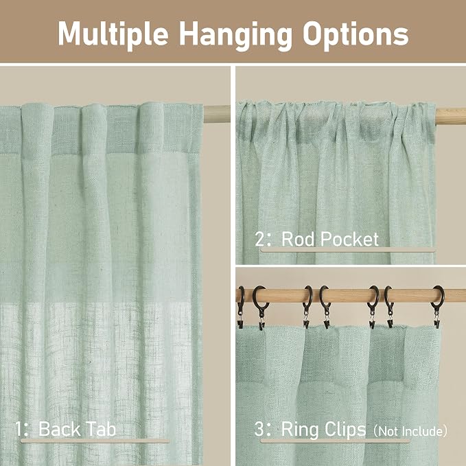 Small Window Linen Curtains 45 Inch Length - Image 3