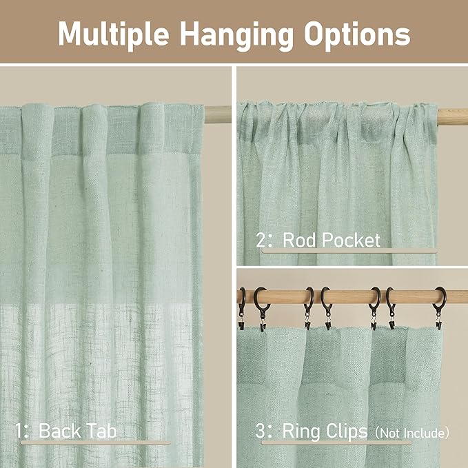 48 Inch Short Window Linen Curtains, Semi Sheer Panels 2 Panels | Light - Image 3